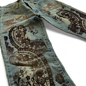 Vintage Y2K Sebo Paris Paisley Flare Jeans Size 7